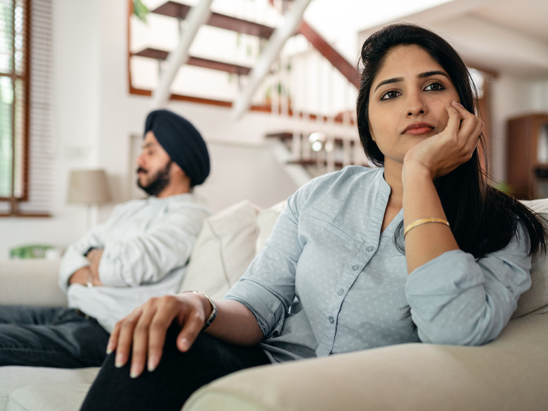 emotional unavailability couple with lady looking off